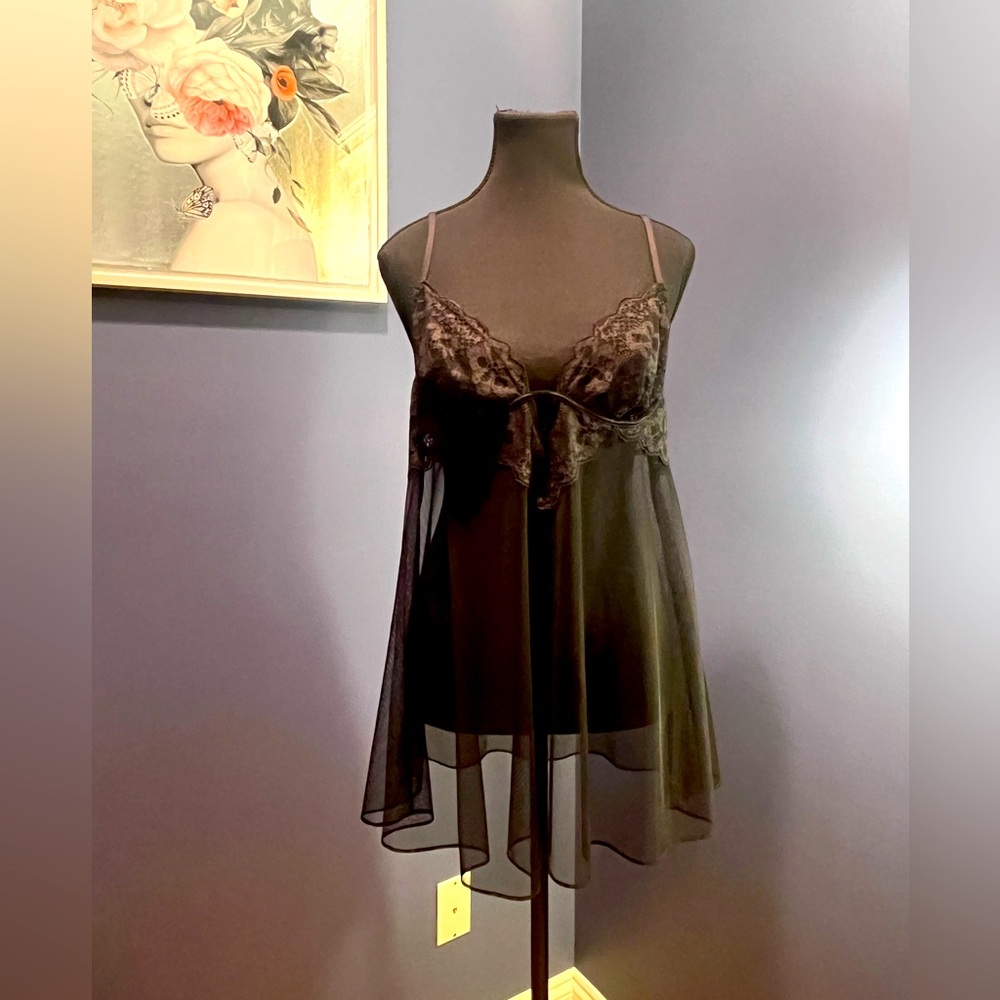 Victoria's secret babydoll slip lace black gown.  size L